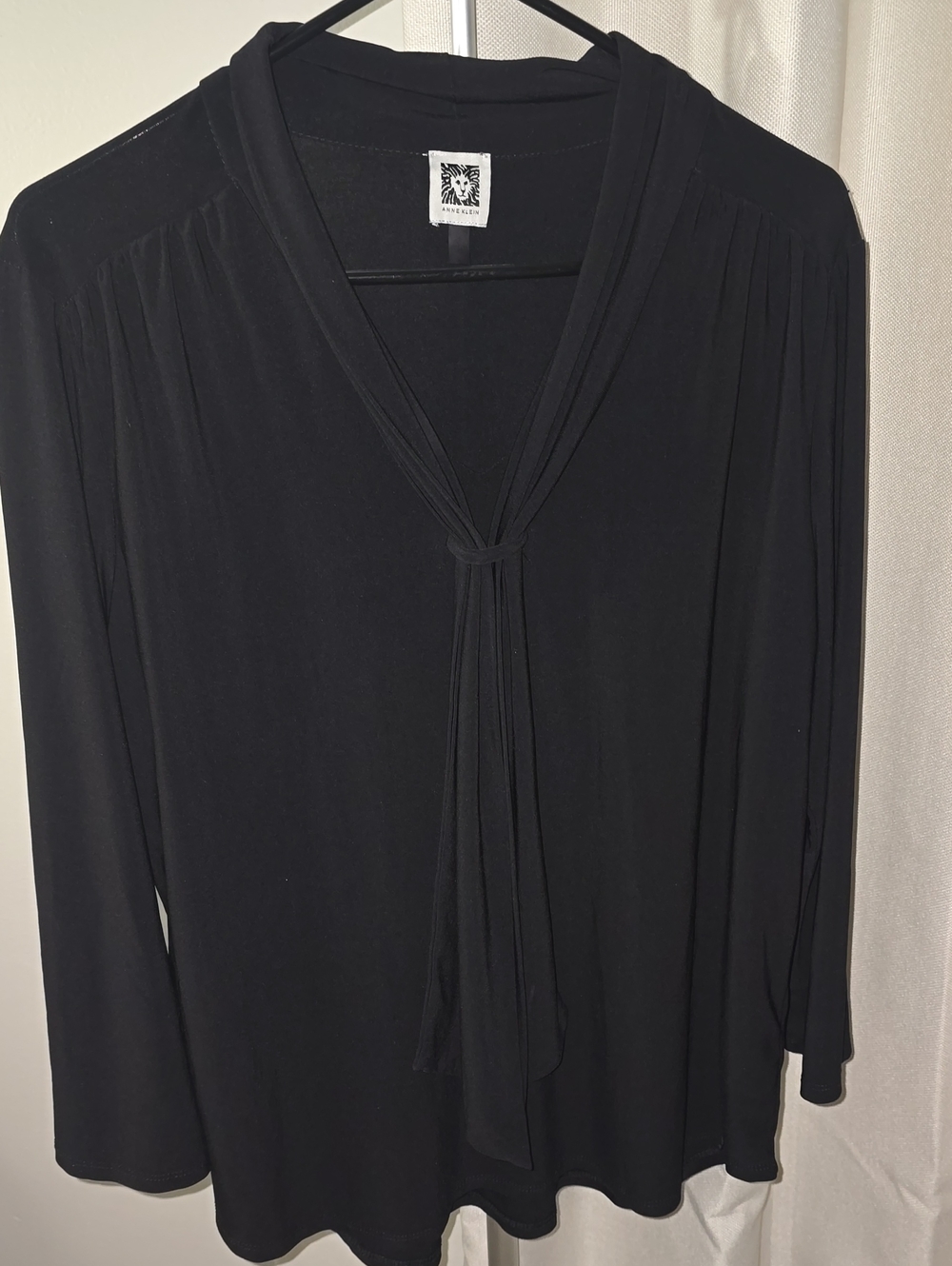 Anne Klein Black Long-Sleeve Tie-Front Blouse